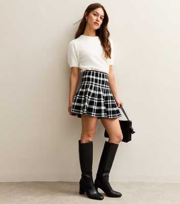 Petite Black Check Knit Flippy Mini Skirt