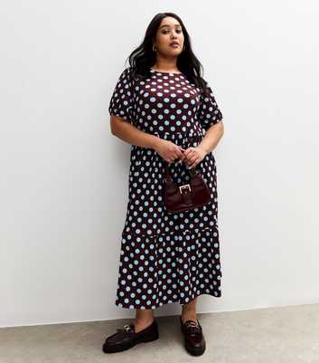 Curves Purple Polka Dot Tiered Midi Dress