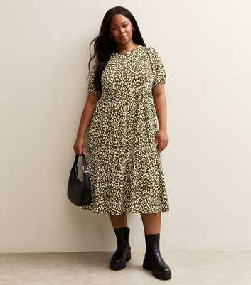 Curves Green Animal Print Tie Back Midi Dress
