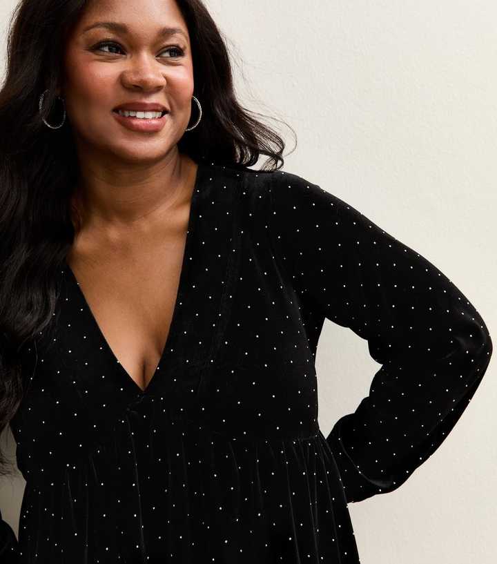 Curves Black Diamante Embellished Velvet Mini Dress | New Look Curves Black Diamante Embellished Velvet Mini Dress | New Look