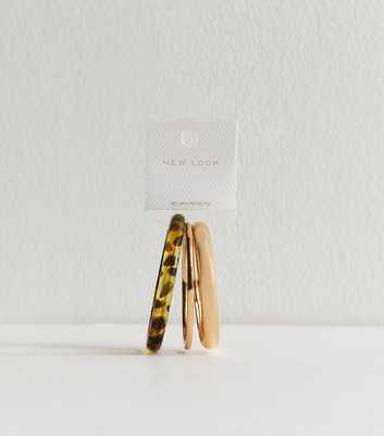 Pack of 3 Gold Tone and Tortoiseshell Effect Resin Bangles