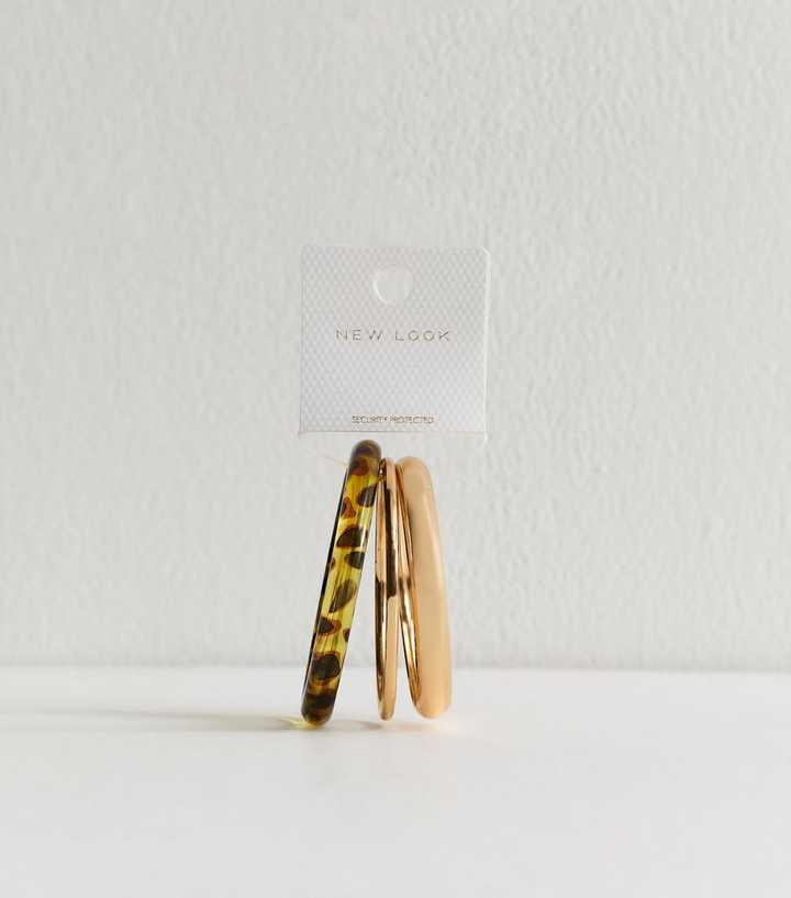 Pack of 3 Gold Tone and Tortoiseshell Effect Resin Bangles