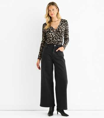 Gini London Mid Grey Leopard Print Wrap Bodysuit
