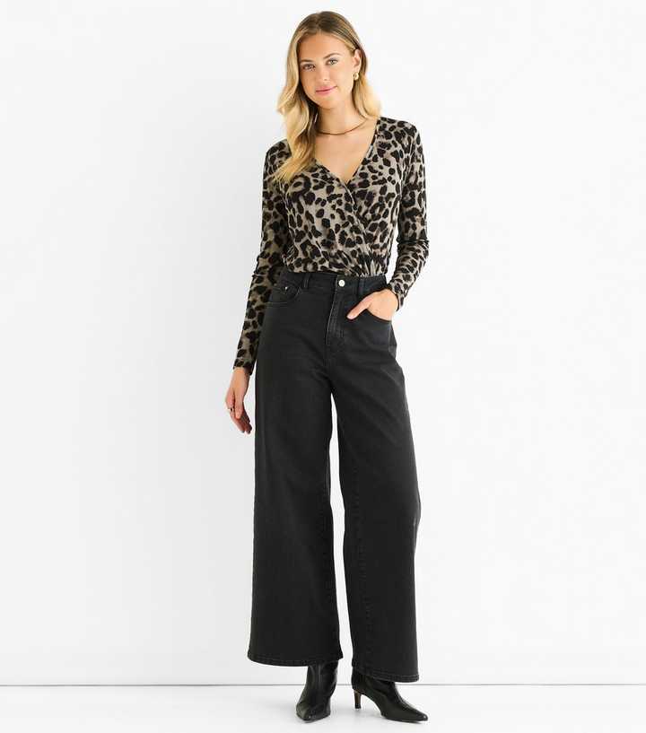 Gini London Mid Grey Leopard Print Wrap Bodysuit