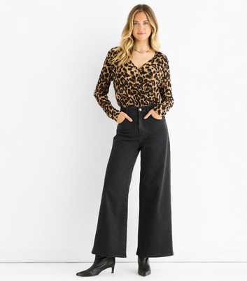 Gini London Mid Brown Leopard Print Wrap Bodysuit