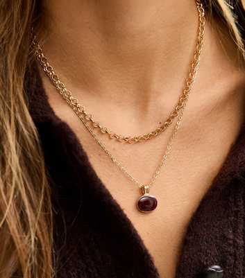 Gold Tone Layered Circle Pendant Necklace 
