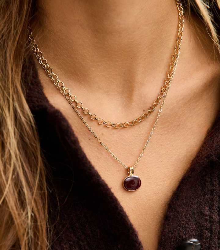 Gold Tone Layered Circle Pendant Necklace 