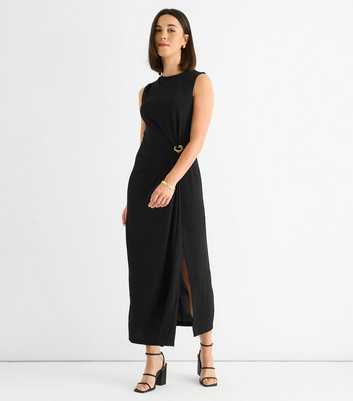 Gini London Black Ruched Metal Trim Midi Dress