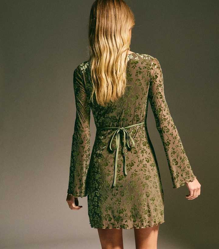green floral devore long sleeve maxi dress Yolanda Long Sleeve Maxi Dress - Sage Green Floral