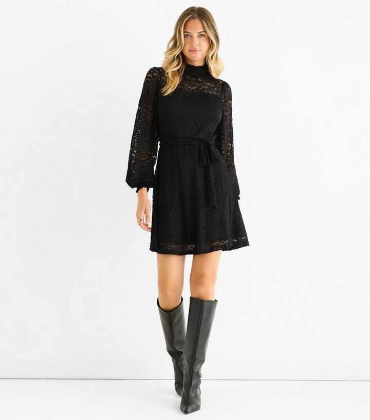 Gini London Black Lace High Neck Mini Dress