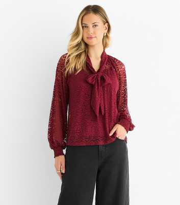 Gini London Light Burgundy Animal Lace Neck Tie Blouse