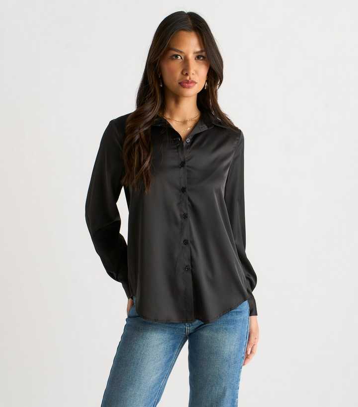 Gini London Black Satin Loose Fit Shirt