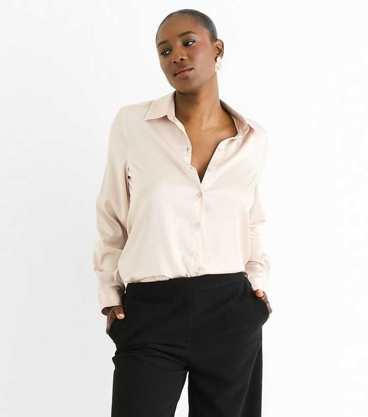 Gini London Cream Satin Loose Fit Shirt