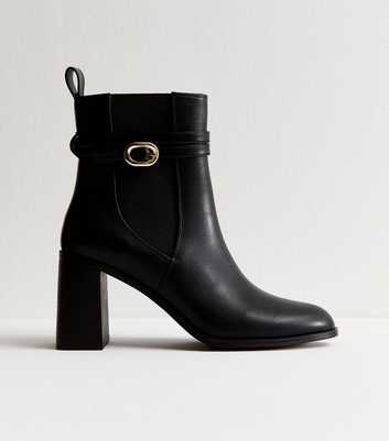 Black Wrap Buckle High Heel Chelsea Boots