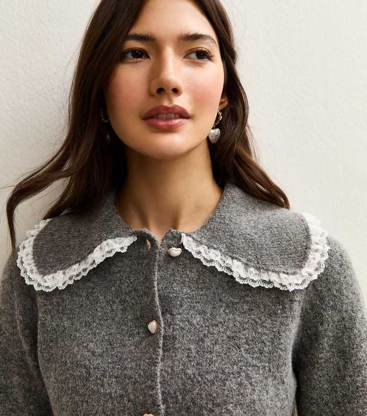 Mid Grey Lace Collar Cardigan