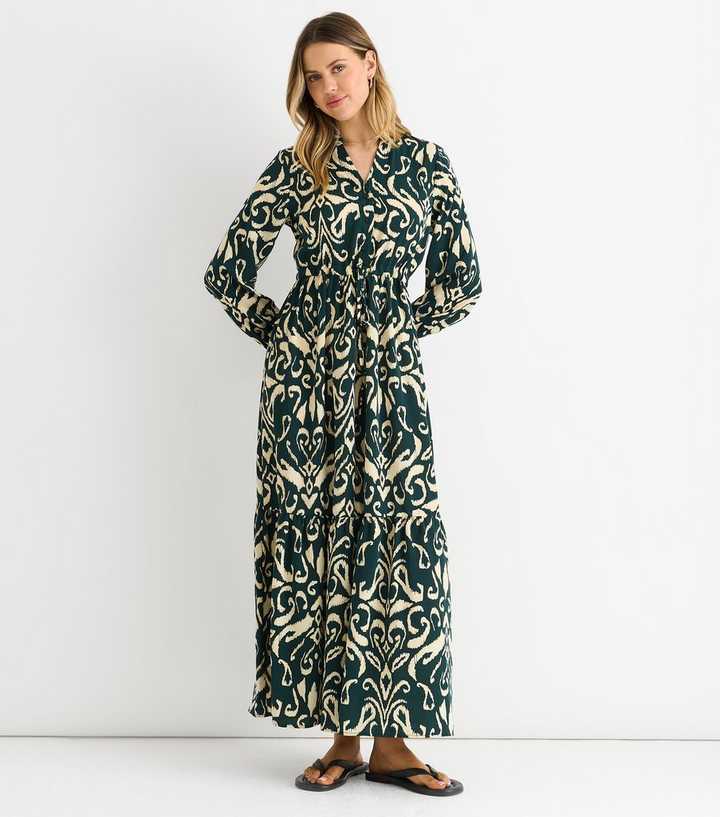 Gini London Green Printed Tie Waist Midi Dress
