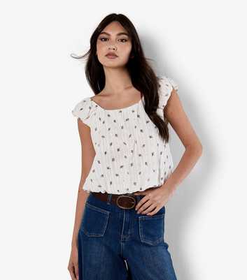 Apricot Off White Textured Floral Print Top