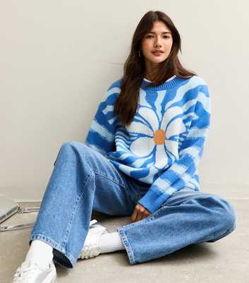 Gini London Blue Floral Pattern Oversized Jumper