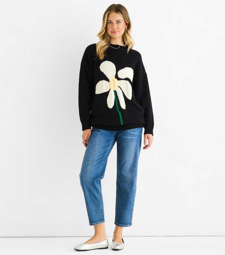 Gini London Black Floral Painting Oversized Jumper