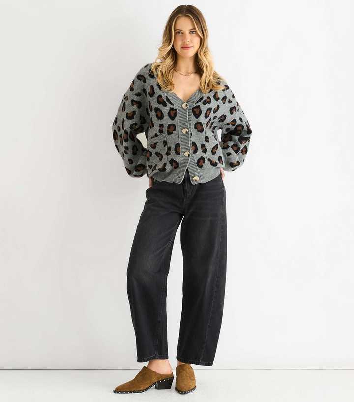 Gini London Grey Animal Print Cardigan 