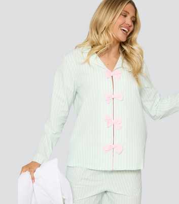 Loungeable Green Striped Bow Applique Pyjama Set
