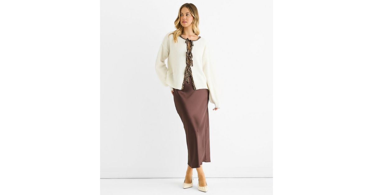 Gini London Cream Leopard Print Trim Tie Front Cardigan New Look