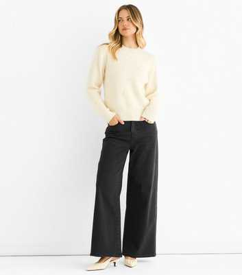 Gini London Cream Faux Pearl Studded High Neck Jumper