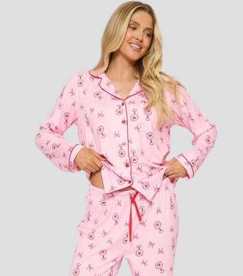Loungeable Pink Martini Glass Print Pyjama Set