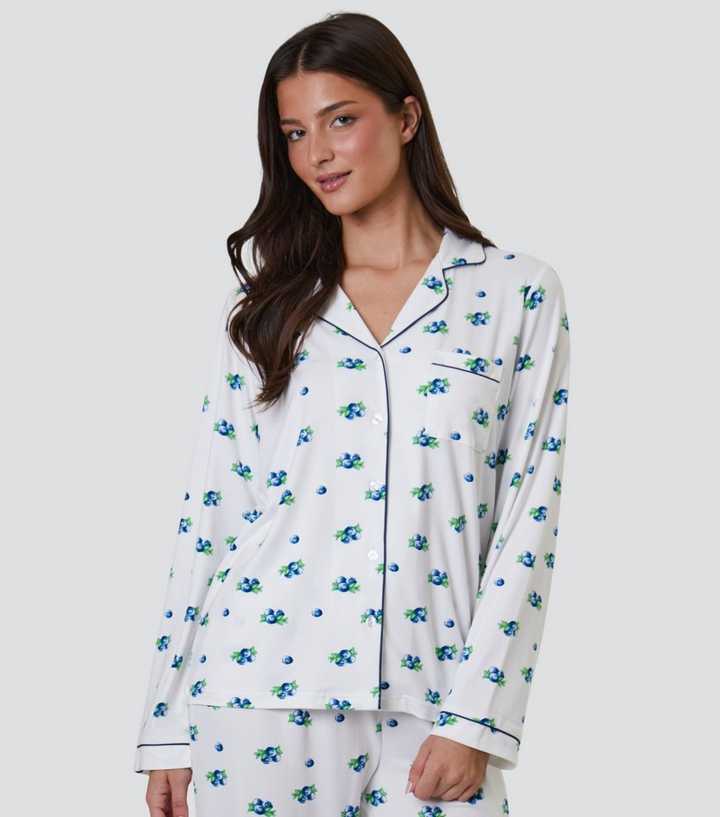 Loungeable Blue Blueberry Print Long Sleeve Pyjama Set
