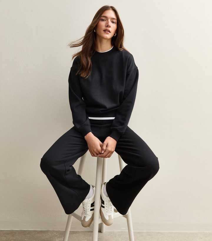 Black Drawstring Wide Leg Joggers