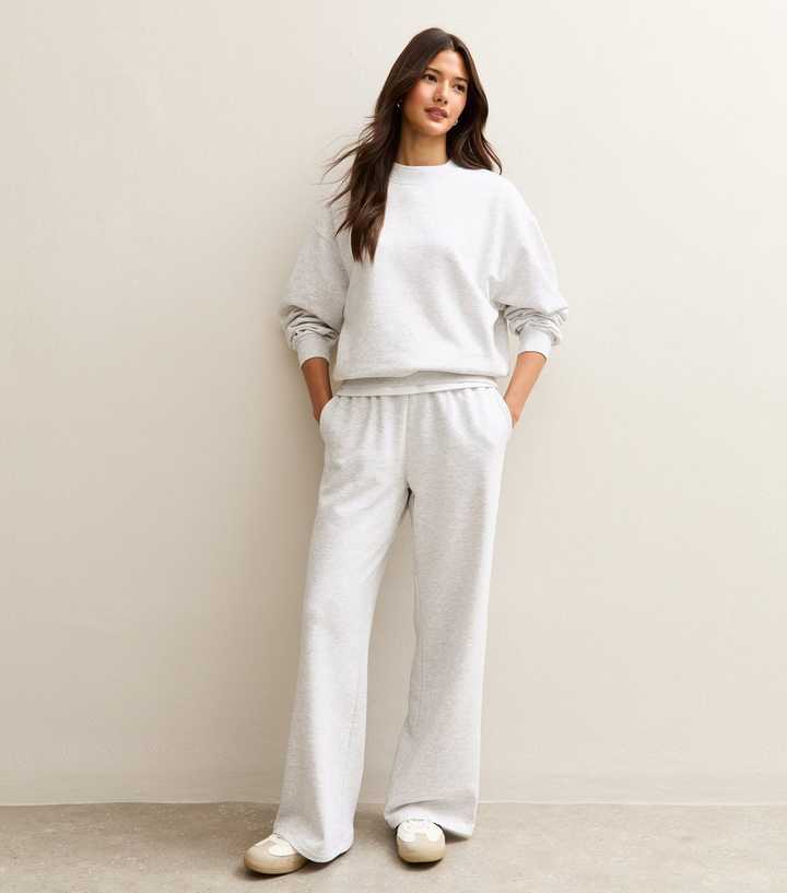 Grey Marl Drawstring Wide Leg Joggers