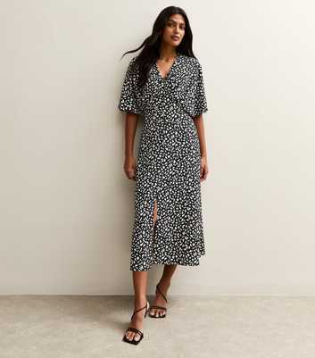 Black Animal Print Batwing Sleeve Midi Dress