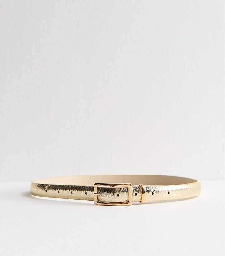 Gold Tone Metallic Faux Snake Skinny Belt