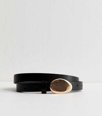 Black Faux Leather Gold Tone Abstract Belt