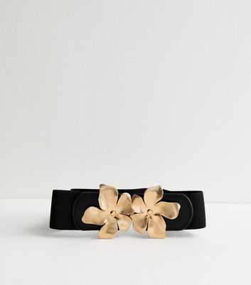 Black Flower Buckle Stretch Belt