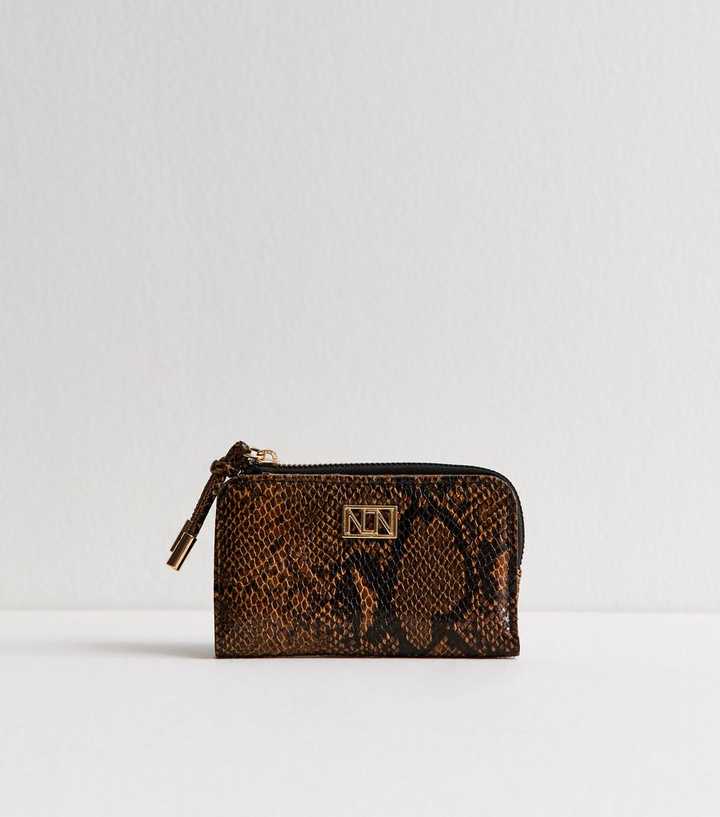 Brown Snake Pattern Logo Plaque Cardholder Purse