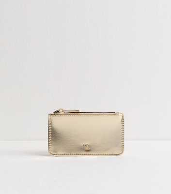 Gold Faux Leather Zip Pocket Cardholder