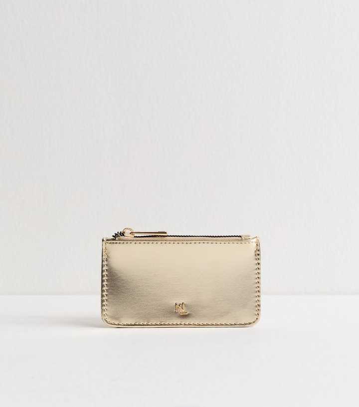 Gold Faux Leather Zip Pocket Cardholder
