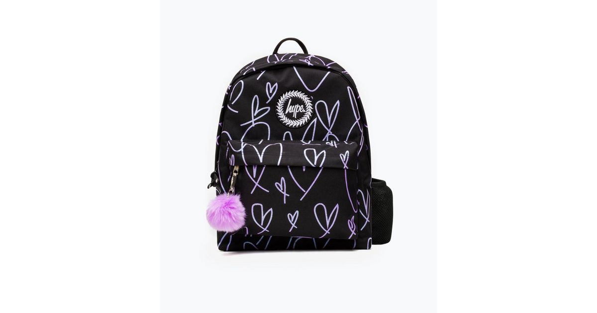 HYPE Black Glitter Heart Print Backpack New Look