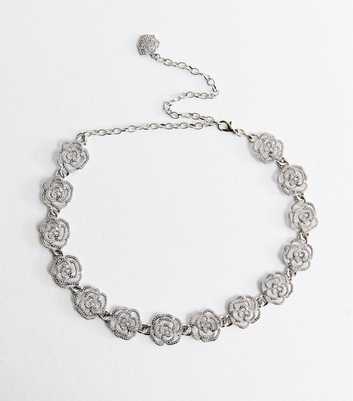 Silver Ton Diamante Floral Chain Belt