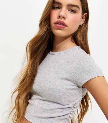 Girls Grey Ruched Side Cap Sleeve T-Shirt