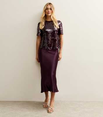Dark Burgundy Satin Bias Cut Midi Skirt