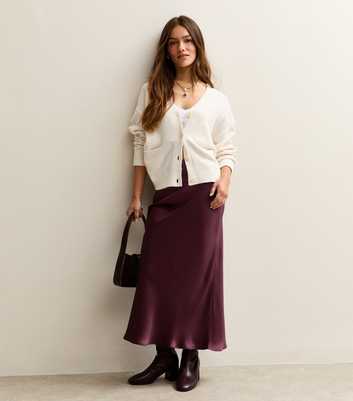 Petite Dark Burgundy Satin Bias Cut Midi Skirt