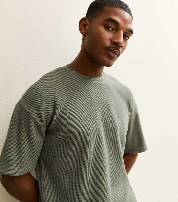 Light Khaki Oversized Waffle Texture T-Shirt