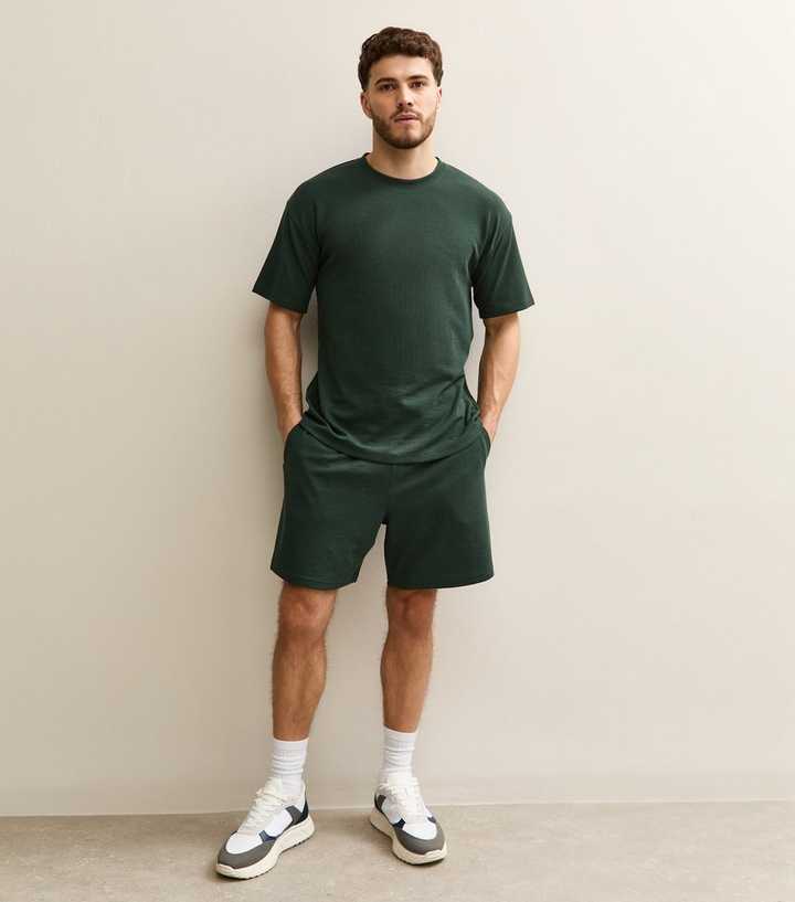 Dark Green Regular Waffle Texture Shorts