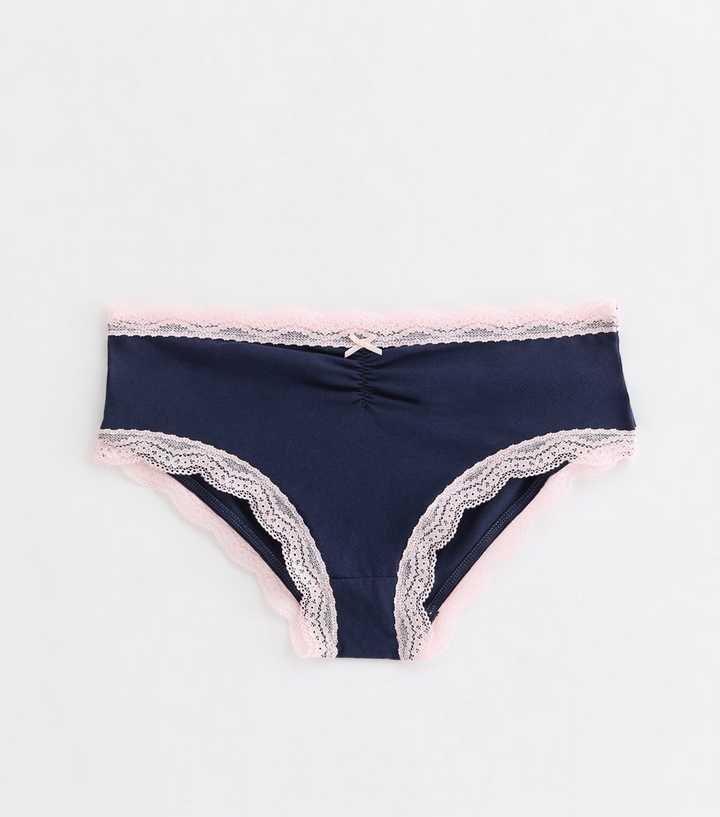 Girls Navy Contrast Trim Briefs