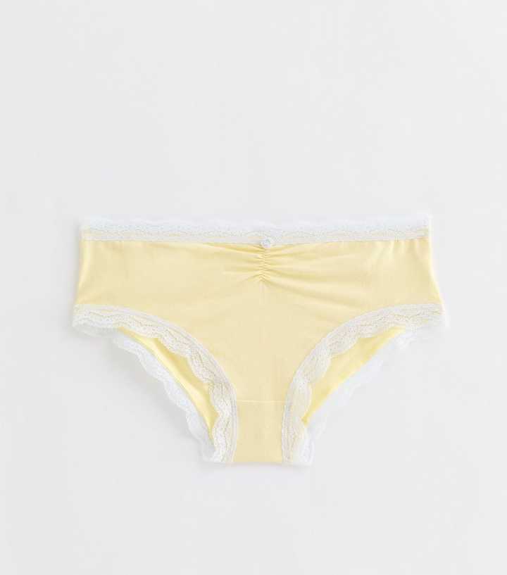 Girls Light Yellow Contrast Trim Briefs
