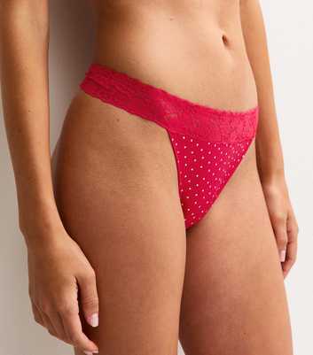 Red Heart Print Lace Top Thong