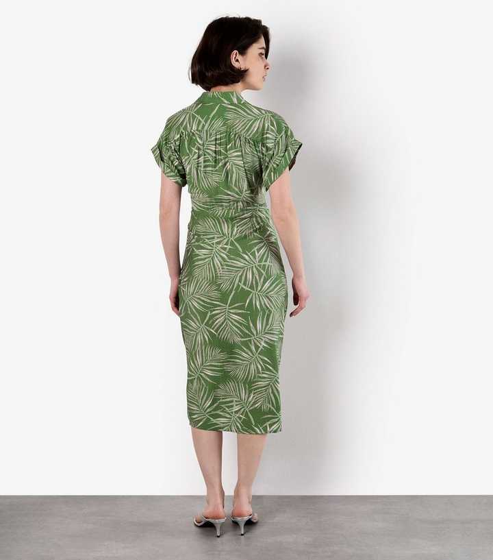 Apricot Green Palm Tree Print Belted Shirt Dress | New Look