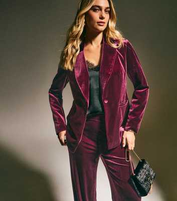 Dark Burgundy Velvet Single Breasted Blazer